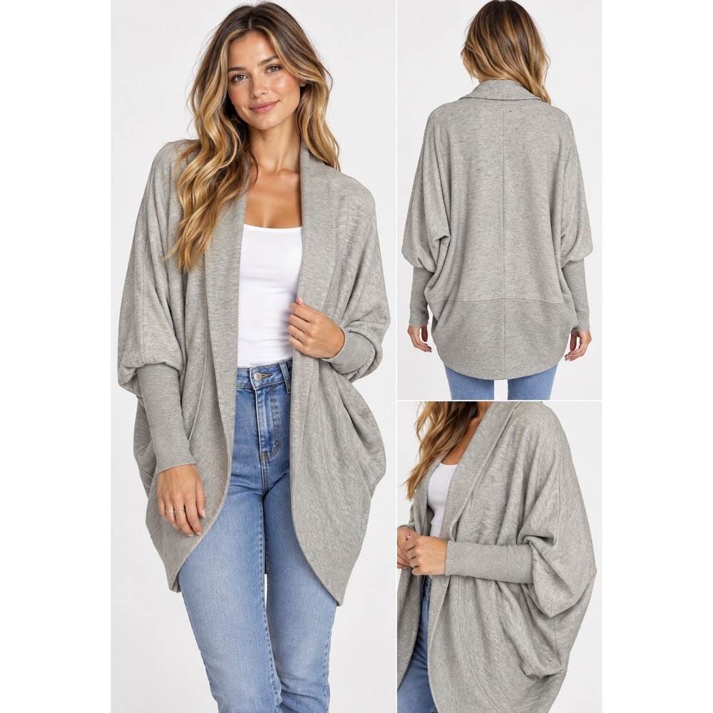 Cyrus Heather Gray Open Front Dolman Cocoon Cardigan Sweater M